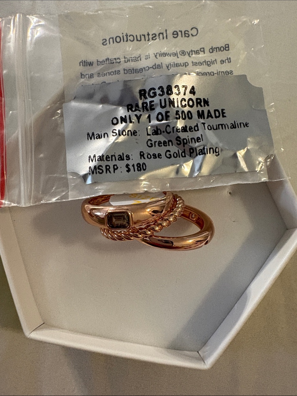 Rose Gold Plated Ring Trio with Green Spinel Accent